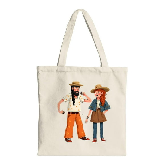 Cartoon Characters Tote Bag - Fun Design with Male & Female Characters Perfect for Shopping Travel & Parties - Reusable Canvas Bag