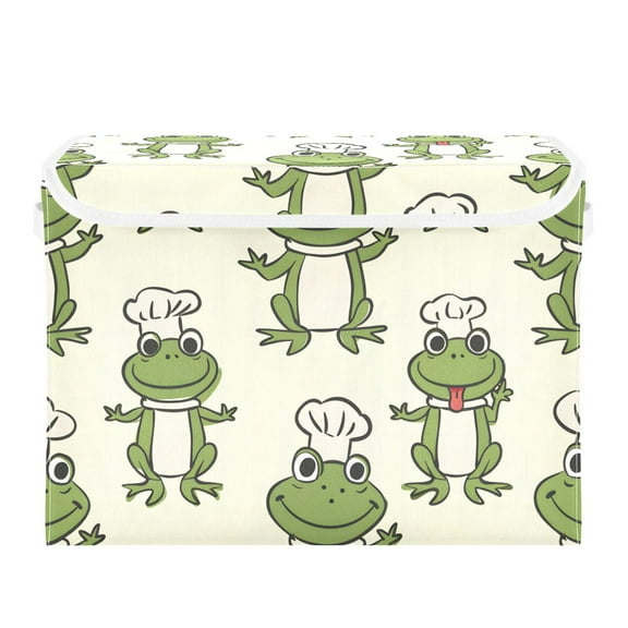Cartoon Chef Frogs Foldable Storage Bin with Lid and Handle Collapsible Storage Box 16.5 x 12.6 x 11.8 inches