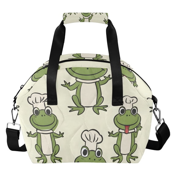 Cartoon Chef Frogs Insulated Lunch Bag Reusable Quilted Lunch Box Waterproof Leakproof Lunch Container
