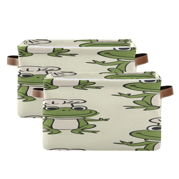 Cartoon Chef Frogs Square Storage Bins with Handles Collapsible Containing Box 2 Packs