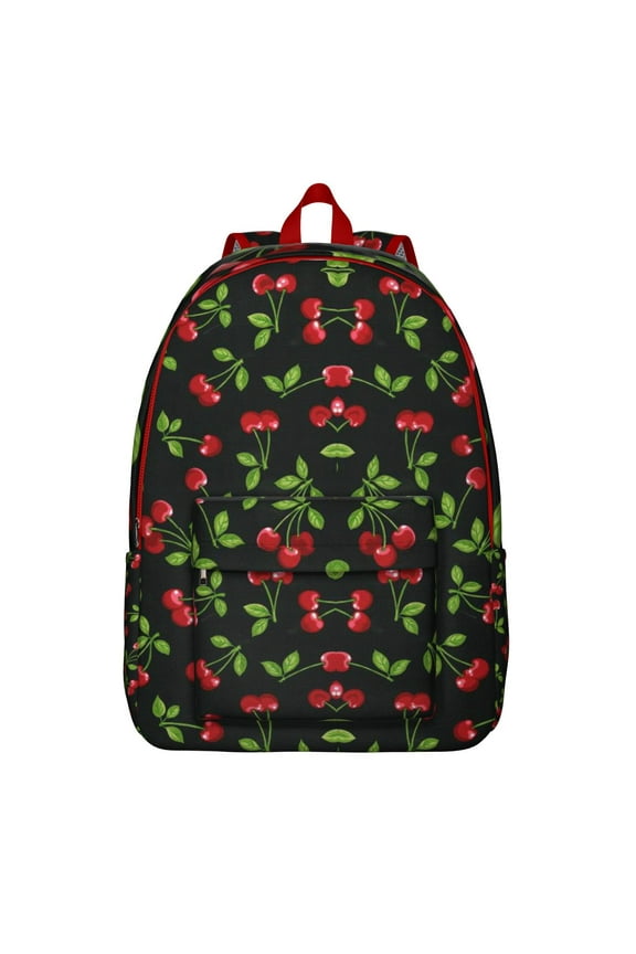 Cartoon Cherry Print School Backpack, Sweet Fruit Pattern with Cute Red Cherry and Candy-Inspired Aesthetic for Everyday Wear
