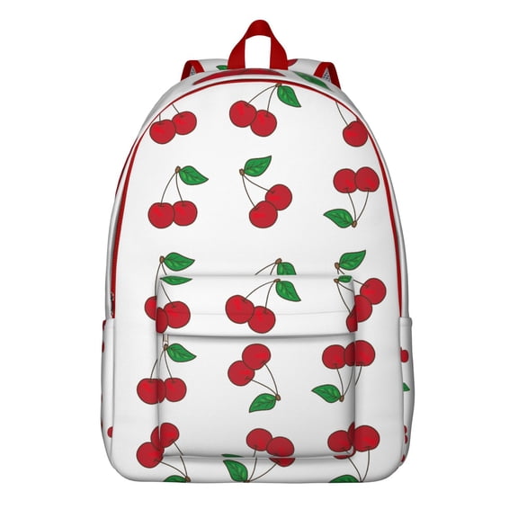 Cartoon Cherry Print School Backpack, Sweet Fruit Pattern with Cute Red Cherry and Candy-Inspired Aesthetic for Everyday Wear