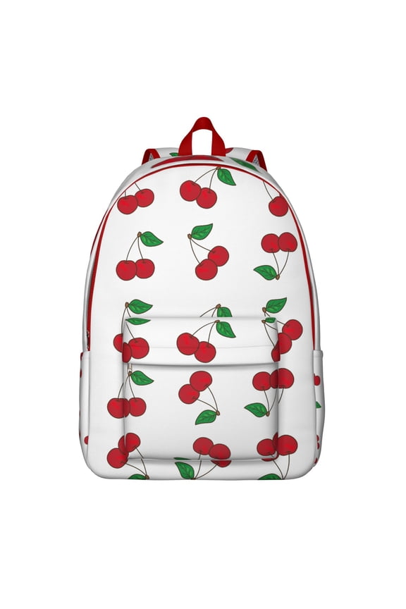Cartoon Cherry Print School Backpack, Sweet Fruit Pattern with Cute Red Cherry and Candy-Inspired Aesthetic for Everyday Wear