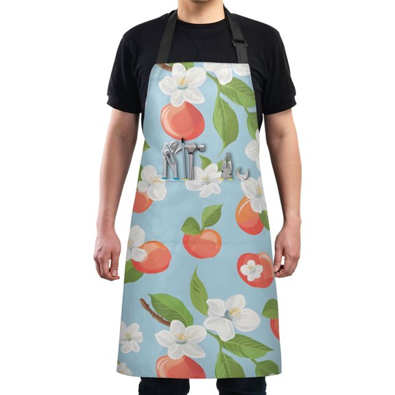 Cartoon Cherry and Flower Kitchen Apron with 2 Pockets Adjustable waterproof Cooking Aprons for Women Men Chef