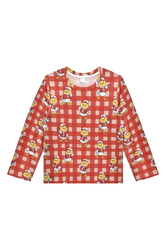 Cartoon Chick Pattern Boys' Rash Guard Shirts UPF 50 Plus Sun Protection Short Sleeve Swim Tees 9-10T