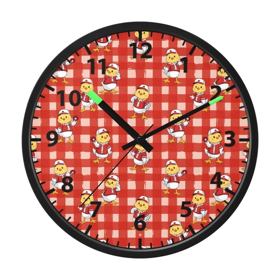 Cartoon Chick Pattern Wall Clock 12 Inch Voice Activated Night Light Silent Non Ticking