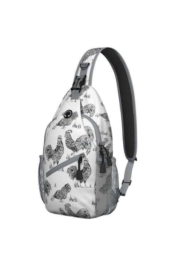 Cartoon Chicken Crossbody Sling Backpack, Cute Hen Chick Egg Pattern Lightweight Shoulder Bag for Farmhouse Rustic Travel Lovers