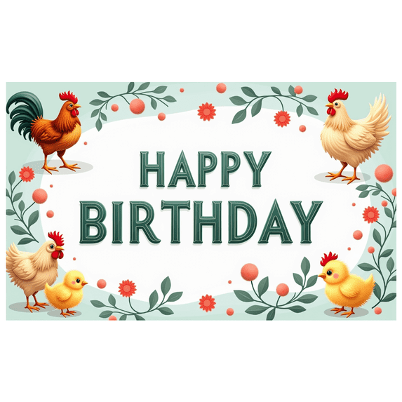 Cartoon Chicken Happy Birthday Banner Rooster Design Animal Theme Party Backdrop for Kids Celebration Indoor Event Decoration