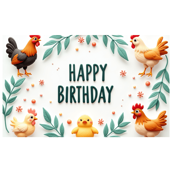 Cartoon Chicken Happy Birthday Banner Rooster Design Animal Theme Party Backdrop for Kids Celebration Indoor Event Decoration