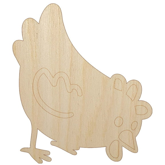Cartoon Chicken Hen Pecking Ground Wood Shape Unfinished Piece Cutout Craft DIY Projects - 4.70 Inch Size - 1/4 Inch Thick