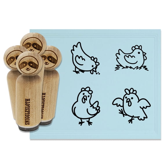 Cartoon Chicken Hen Pecking Sitting Rubber Stamp Set for Scrapbooking Crafting Stamping - Medium 1 Inch