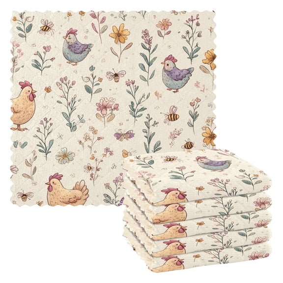 Cartoon Chicken Kitchen Cloth Dish Towels for Drying Washing Absorbent Dish Rags Reusable soft kitchen dishcloth set 6 Pack