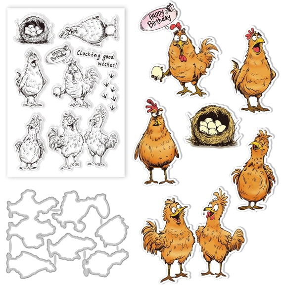 Cartoon Chicken Stamps Set - Chicken Nest Eggs Clear Stamps for DIY Scrapbooking Decorative Cards Making