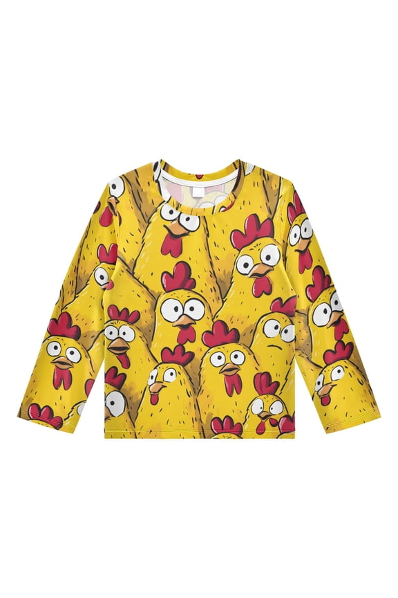 Cartoon Chickens Pattern Boys' Rash Guard Shirts UPF 50 Plus Sun Protection Short Sleeve Swim Tees 9-10T