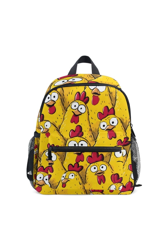 Cartoon Chickens Pattern Mini Backpack Cute Small Backpack with Chest Strap and Whistle Ages 3-8