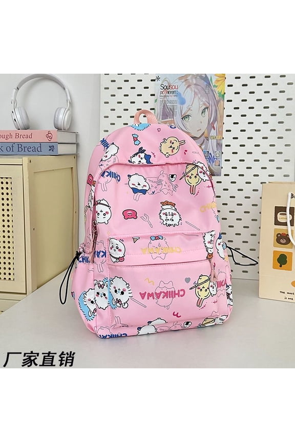 Cartoon Chiikawa 12 Inch Water Resistant Nylon Zipper Backpack Large Capacity Cute School Bag For Daily Travel Gift