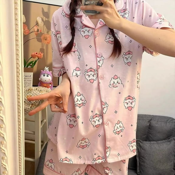 Cartoon Chiikawa Hachiware Pajama Summer Short-sleeved Shorts Cute Usagi Home Clothes Suit Long Sleeve Trousers Pajama