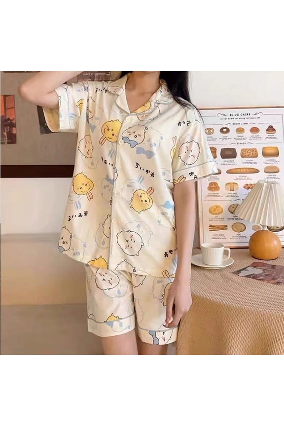 Cartoon Chiikawa Hachiware Pajama Summer Short-sleeved Shorts Cute Usaqi Home Clothes Suit Long Sleeve Trousers Pajama