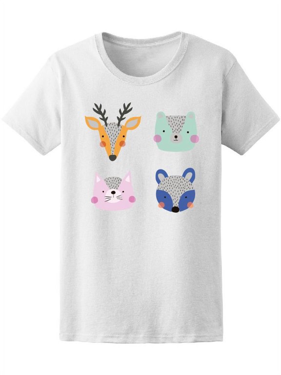 Cartoon Childish Deer Fox Cat Tee Women's -Image by Shutterstock