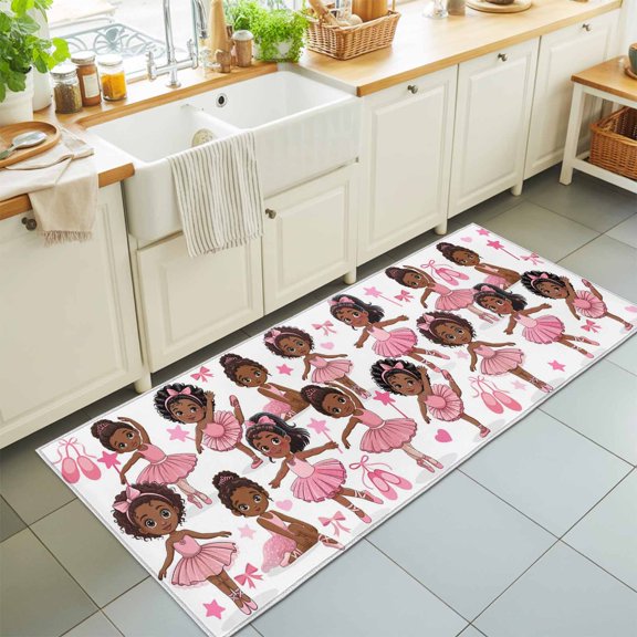 Cartoon Children Ballet Dance Rectangle Area Rug 2x6ft,Living Room Rug Non-Slip Washable Circle Rugs Pad,Pink Butterflies Ballet Shoes Soft Floor Carpet for Bedroom Dining Room