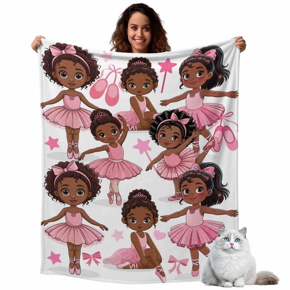 Cartoon Children Ballet Dance Throw Blanket Flannel Fleece Throws, Pink Butterflies Ballet Shoes Lightweight Super Soft Warm Blankets for Couch Sofa Bed All Season Use, 40x50 in