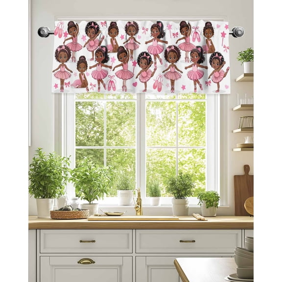 Cartoon Children Ballet Dance Valances for Windows,Kitchen Valance Rod Pocket Short Curtain,Pink Butterflies Ballet Shoes Valance Curtain Window Valances for Bedroom Living Room 54x18in
