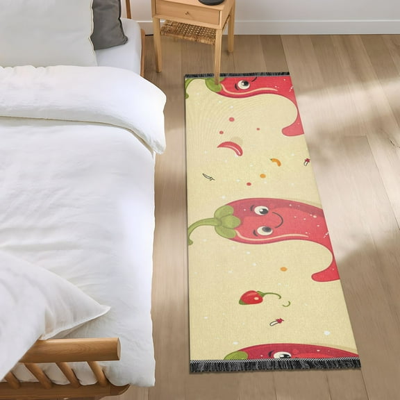 Cartoon Chilli with Happy Faces Bedside Runner Rug 2'x 6' Non Slip Carpet Floor Mat Area Rug