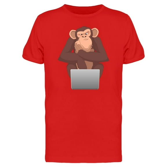 Cartoon Chimpanzee Using Laptop Tee Men's -Image by Shutterstock