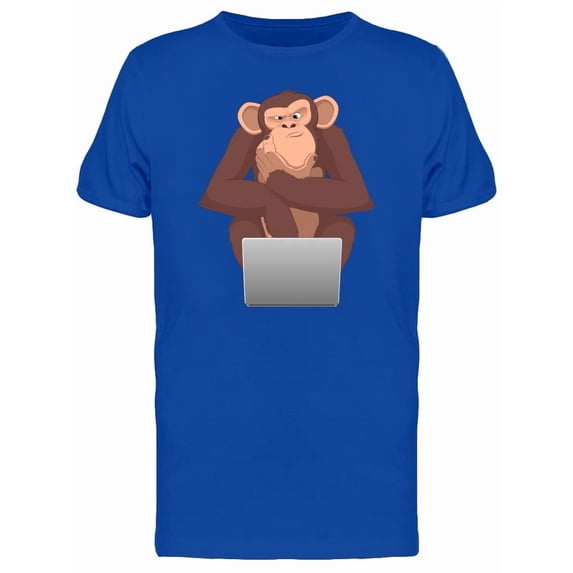 Cartoon Chimpanzee Using Laptop Tee Men's -Image by Shutterstock