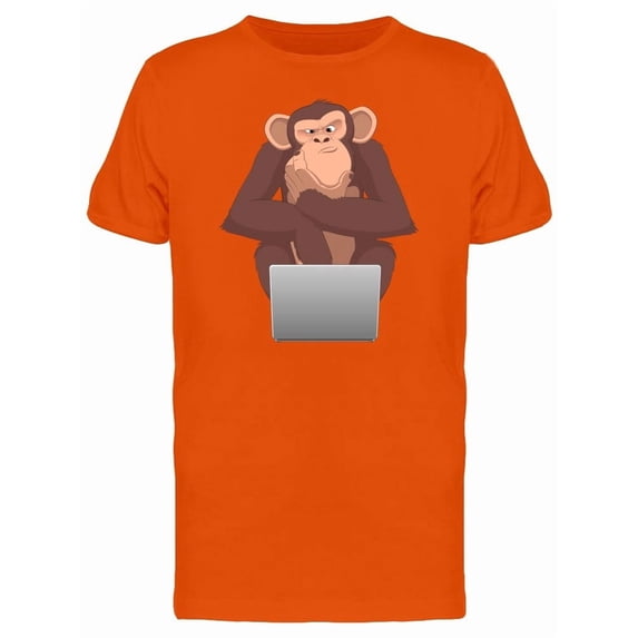 Cartoon Chimpanzee Using Laptop Tee Men's -Image by Shutterstock
