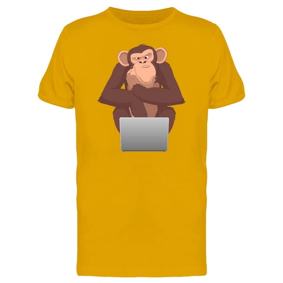 Cartoon Chimpanzee Using Laptop Tee Men's -Image by Shutterstock