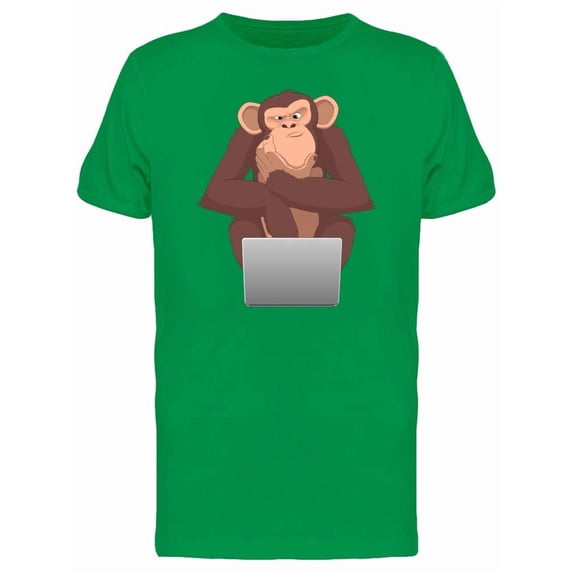 Cartoon Chimpanzee Using Laptop Tee Men's -Image by Shutterstock