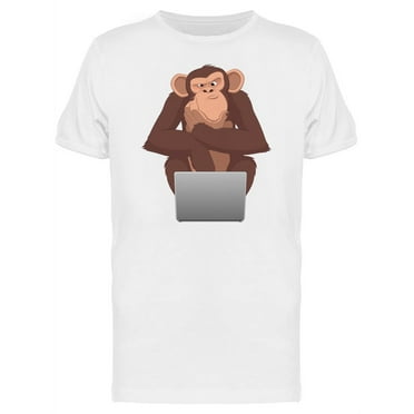 Cartoon Chimpanzee Using Laptop Tee Men's -Image by Shutterstock