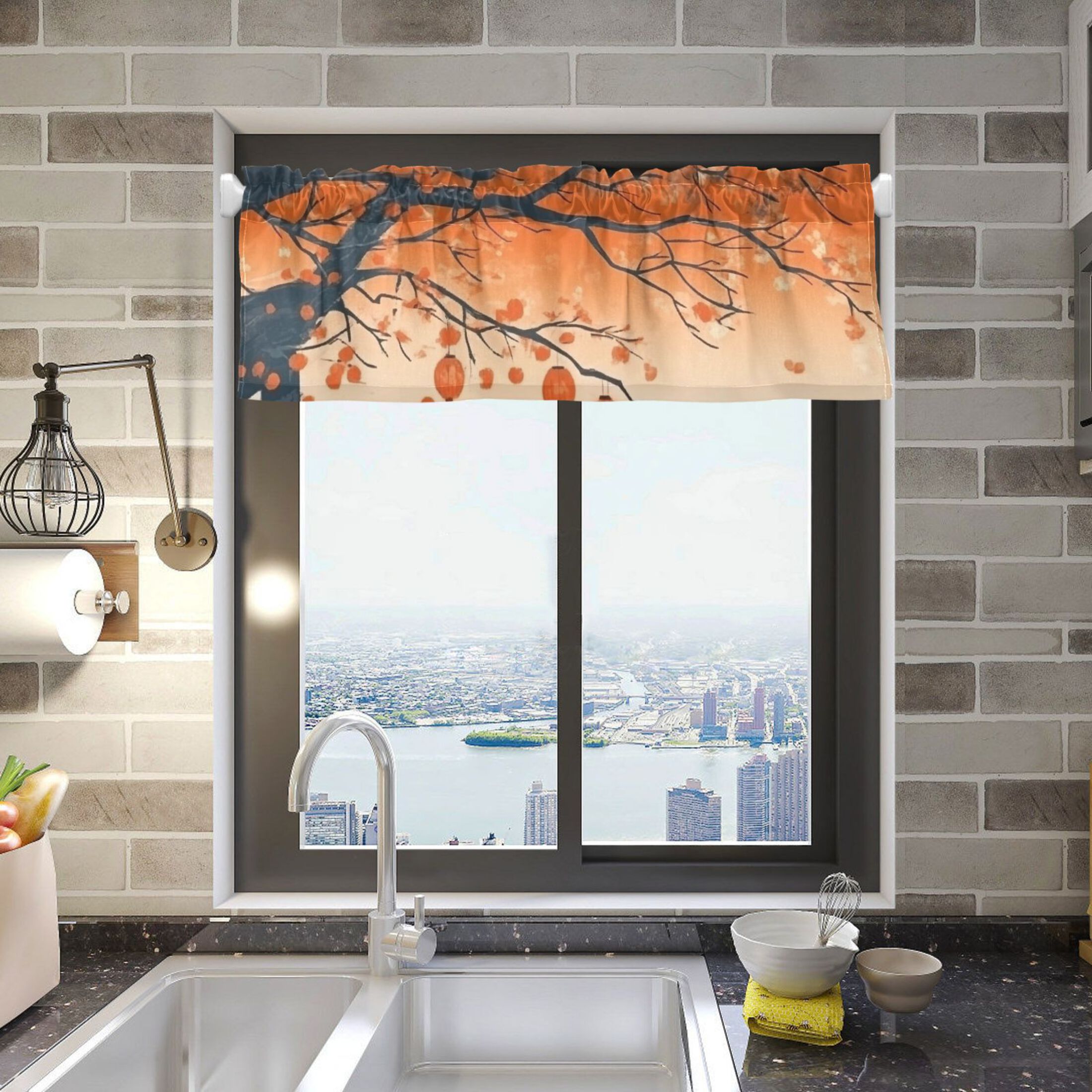 Chinese Pattern Valances Cartoon Chinese Architecture Curtain Valances for Windows Kitchen ...