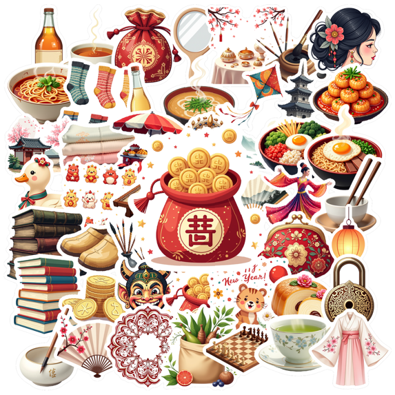 Cartoon Chinese Culture Stickers, Waterproof Chinese Culture Sticker for Water Bottle Laptop Phone Cases Planner Skateboard Luggage Helmet Party Favor Decor, Ideal for Adults Teens Teacher Rewards