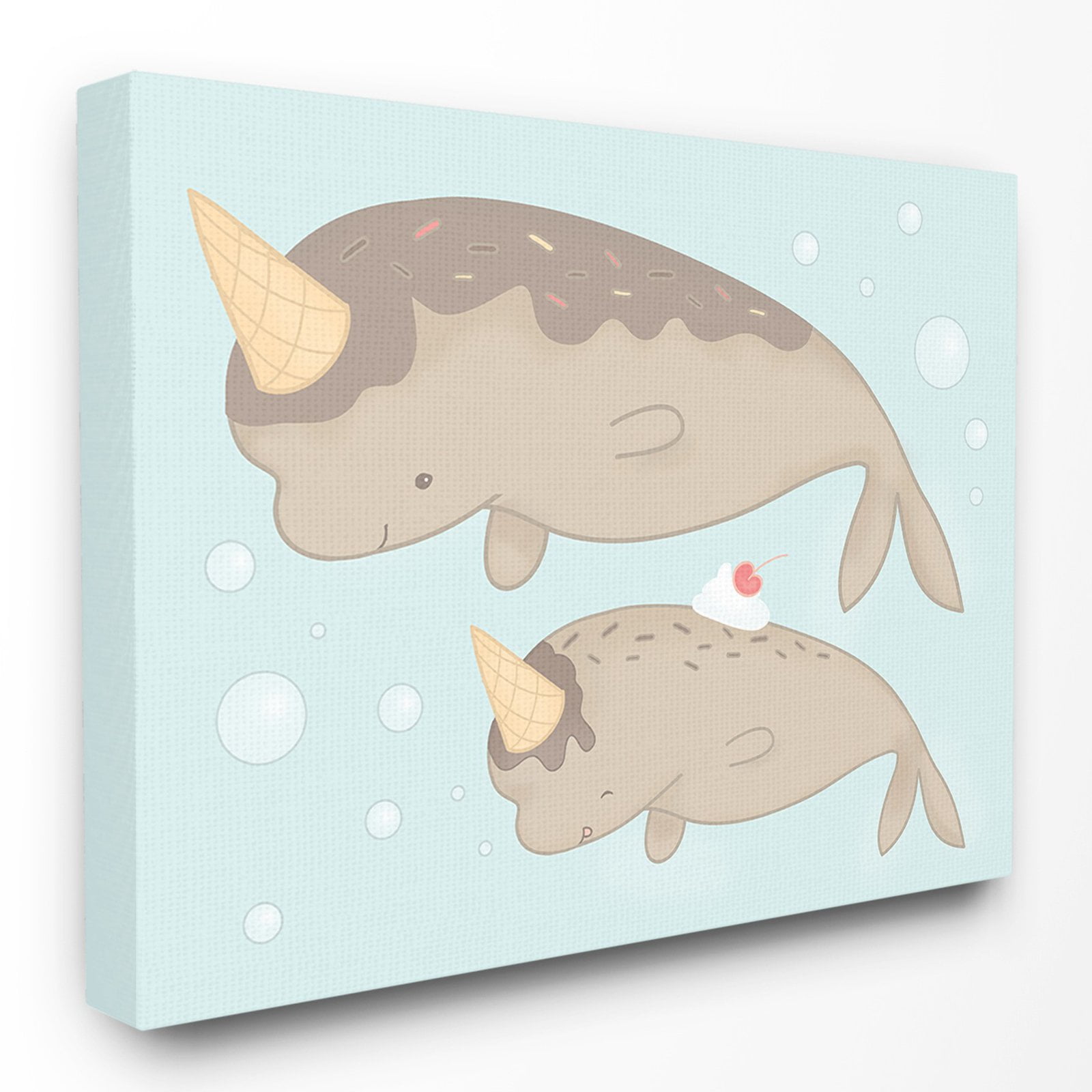 The Kids Room by Stupell Cartoon Chocolate Ice Cream Narwhals Stretched Canvas Wall Art, 16 x 1.5 x 20