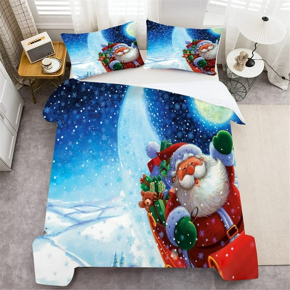 Cartoon Christmas Father Printed Duvet Cover Set with Pillowcase Home Decor Quilt Cover Set,Full (80"x90")