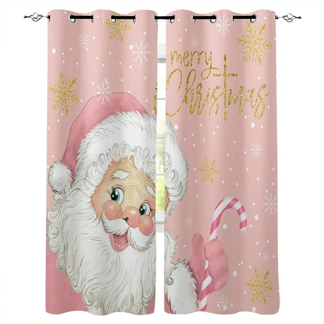 Cartoon Christmas Funny Pink Santa Claus 2Pcs Window Blinds Treatment