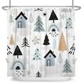 thumbnail image 1 of Cartoon Christmas Shower Curtain Nordic Style House Pine Tree Rainbow Pattern Home Decor Waterproof Bathroom Curtains With Hooks, 1 of 5