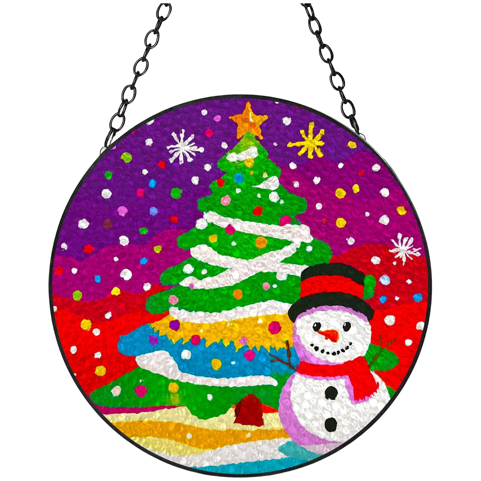 Cartoon Christmas Snowman and Tree Stained Glass Suncatcher Handmade ...