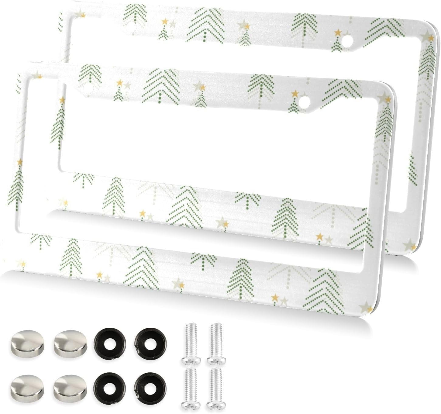 Cartoon Christmas Tree License Plate Frame 2 Pack Universal Stainless