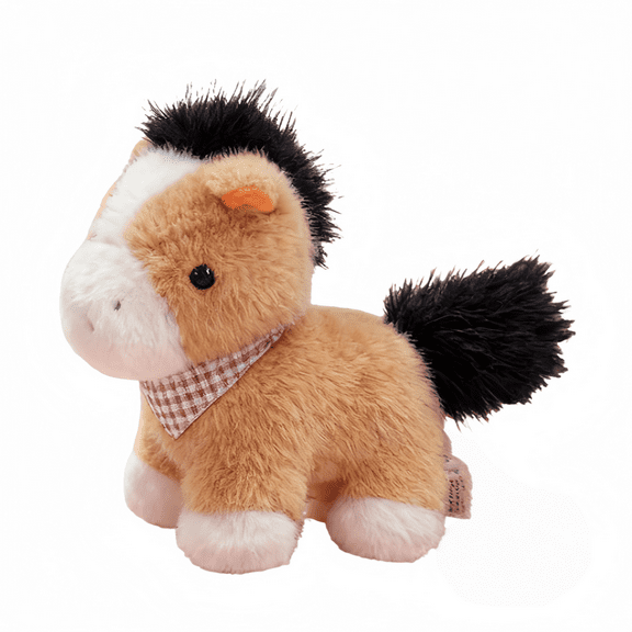 Cartoon Chubby Soft Horse Stuffed Animal - Cute Scarf Foal Plush Toy - Farm Themed Party Decor Gift