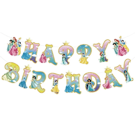 Cartoon Cinderella Happy Birthday Banner Party Decorations Supplies for Boys Girls Princess Birhday Party Decor