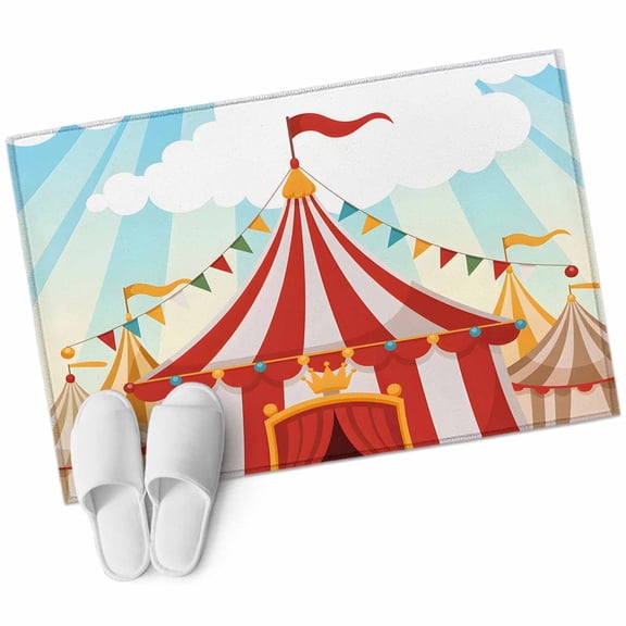 Cartoon Circus Area Rug 2x3ft Carnival Tent Playground Cloudy Sky Non-Slip Washable Square Rugs Soft Felt Indoor Floor Mat for Bedroom Kitchen Living Room Bathroom
