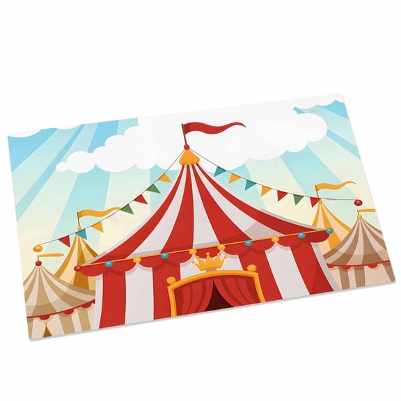 Cartoon Circus Door Mat 20x31.5 Inch Carnival Tent Playground Cloudy Sky Entryway Rug with Non-Slip Rubber, Front Door Rug Indoor Floor Mats for Living Room Bathroom Bedroom Home Office