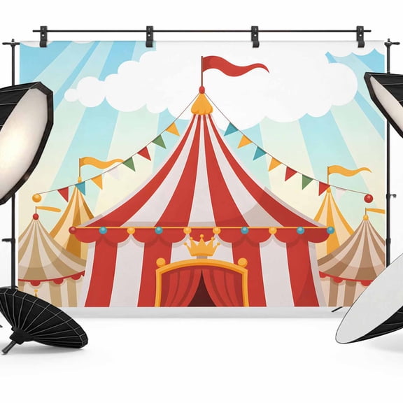 Cartoon Circus Photography Backdrop 7x5FT, Carnival Tent Playground Cloudy Sky Photo Backdrops, Background for Photography Studio Photo Studio Background, Back Drop for Photoshoot