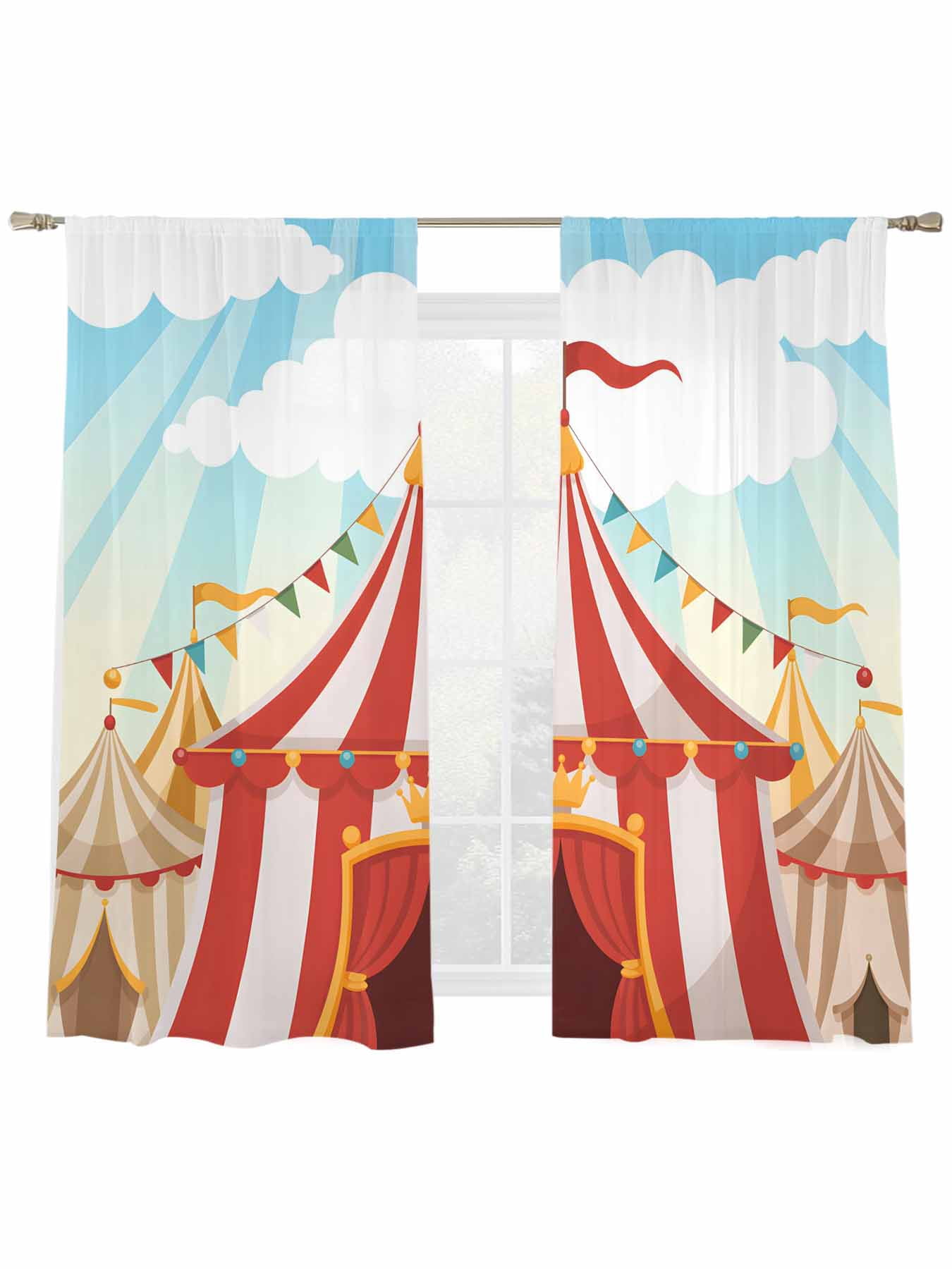 Cartoon Circus Sheer Curtains 2 Panels Set Carnival Tent Playground ...