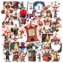 Cartoon Circus Theme Stickers, Waterproof Circus Theme Sticker for Water Bottle Laptop Phone Cases Planner Skateboard Luggage Helmet Party Favor Decor, Ideal for Adults Teens Teacher Rewards