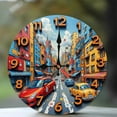 thumbnail image 1 of Cartoon City Street Clock Wall Decor 10-Inch Silent Wooden Wall Clock, Battery Operated (AA Batteries Not Included), Artistic Home Decor, 1 of 7