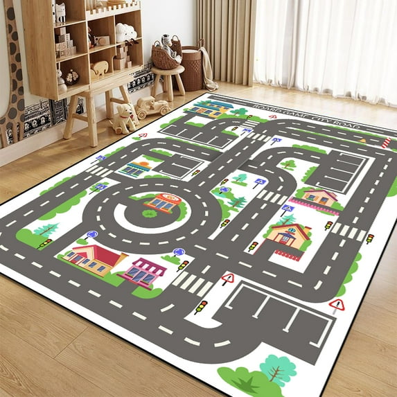Cartoon City Traffic Carpet Baby Play Mat Fluffy Soft Large Area Rug Non-slip City Roadmap Traffic S